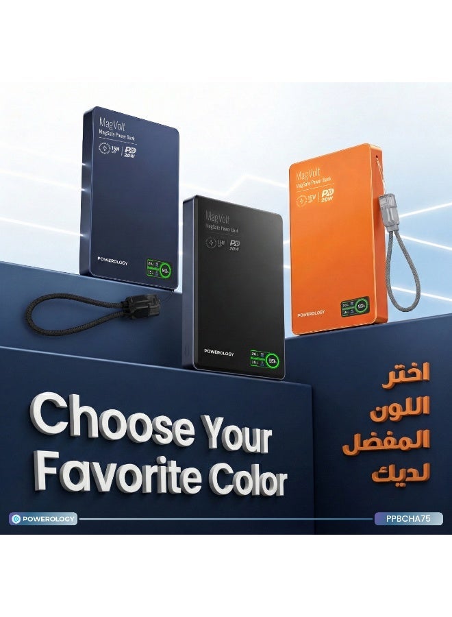 Powerology MagVolt Magnetic Power Bank 10000mAh Battery with Smart LED Display and Qi2 Wireless Charging / Ultra-Slim Powerbank PD 20W / Fast Charging Power Bank / Effortless Charging for Phone, Watch & Earbuds - Black - Image 5